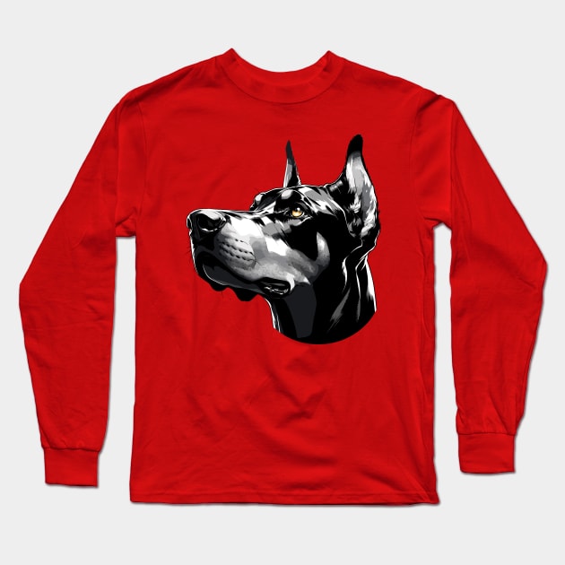 Stunning and Cool Doberman Pinscher Monochrome and Gold Portrait for Father's Day Long Sleeve T-Shirt by ArtRUs